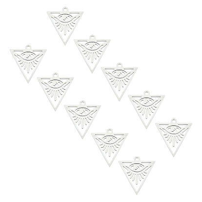 201 Stainless Steel Pendants, Filigree Joiners Findings, Laser Cut, Triangle with Eye, All Seeing Eye