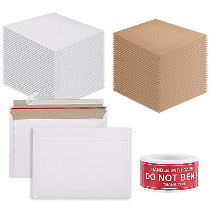 30Pcs Paper File Pockets, Rectangle, with 30Pcs Corrugated Cardboard Sheets Pads and 1 Roll Self-Adhesive Paper Warning Tag Stickers