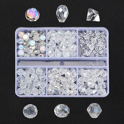 6 Style Electroplate Glass Beads Strands, AB Color Plated, Faceted, Mixed Shapes