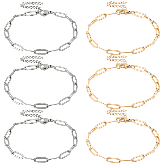 10 шт. 2 цвета 304 Браслеты-цепочки из нержавеющей стали в виде скрепки, унисекс