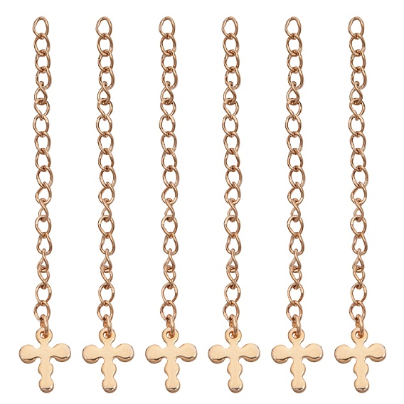 304 Stainless Steel Chain Extender, Curb Chain, with Charms, Cross