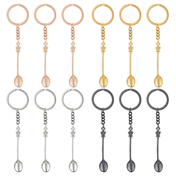 12 шт 4 цвета сплава мини корона ложка кулон брелок, с железным кольцом
