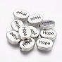 Tibetan Style Alloy Beads, Flat Oval with Word Hope, Lead Free & Cadmium Free, 16x12x5mm, Hole: 2mm