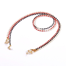Eyeglasses Chains, Neck Strap for Eyeglasses, with Glass Seed Beads and Rubber Loop Ends, Golden