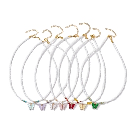 Стеклянные бусины ожерелья, ожерелья с подвеской в виде бабочки из сплава акрила