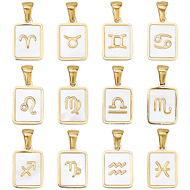 12шт. 12 стили созвездий натуральные белые подвески из ракушек, 304 прямоугольные подвески из нержавеющей стали, ионное покрытие (ip)