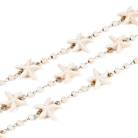 Ручная работа 316 цепочки из нержавеющей стали в форме морской звезды, с синтетической бирюзой и бусинами из нержавеющей стали, пайки, с катушкой, реальный 18 k позолоченный