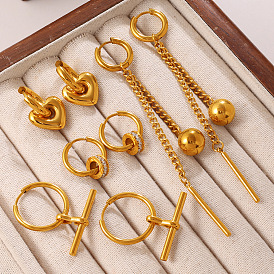 304 Ohrringe aus Edelstahl und klaren Zirkonia, golden