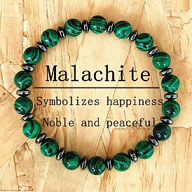 Браслеты из синтетического малахита и немагнитного гематита с бусинами для унисекс, круглые