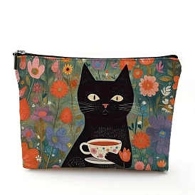 Cat Linen Waterproof Bag, Multipurpose Travel Toiletry Pouch with Metal Zipper