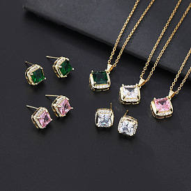 Colorful Geometric Jewelry Set with Copper and Zircon Stones for Women