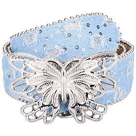 Ремни-цепочки из искусственной кожи, с застежками-бабочками из цинкового сплава и железными цепочками, платина