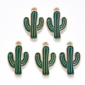 Alloy Enamel Pendants, Cactus, Light Gold, Dark Green