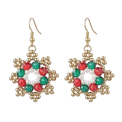 Серьги-подвески в форме снежинки из латунных стеклянных бусин