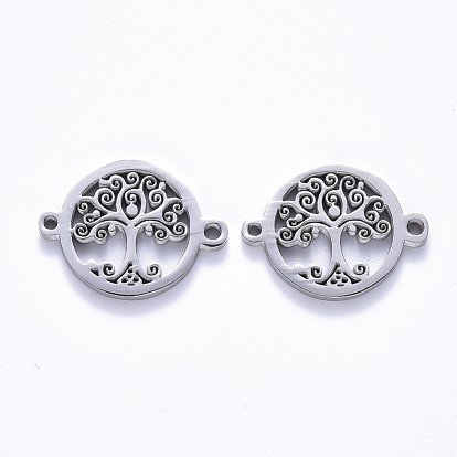 201 Stainless Steel Links Connectors, Laser Cut, Flat Round with Tree of Life