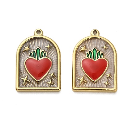 304 подвески из нержавеющей стали, арка со священным сердцем, с эмалью, реальный 18 k позолоченный, ионное покрытие (ip)