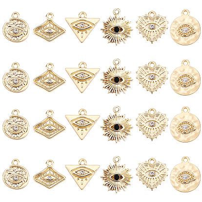 24 шт 6 подвески из сплава, с кристально горный хрусталь, без кадмия, без никеля и без свинца, смешанные формы с глазком