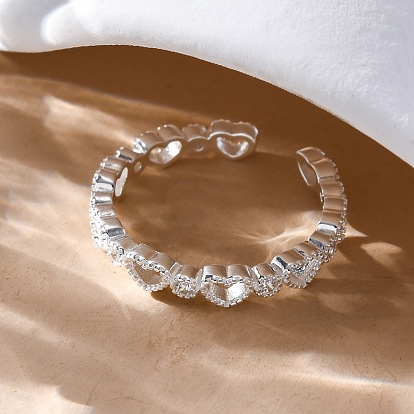 Полое сердце s925 стерлингового серебра микро паве кубических цирконий открытые манжеты кольца для женщин