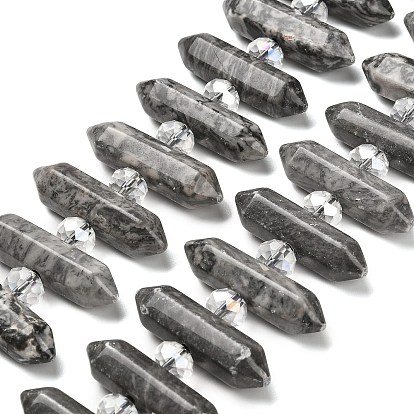 Нити бусин из натурального камня с двойным окончанием, со стеклянными бусинами, граненый пуля