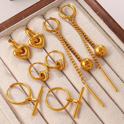 304 Ohrringe aus Edelstahl und klaren Zirkonia, golden