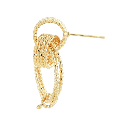 Brass Interlocking Rings Stud Earring Findings, with Loops, Nickel Free