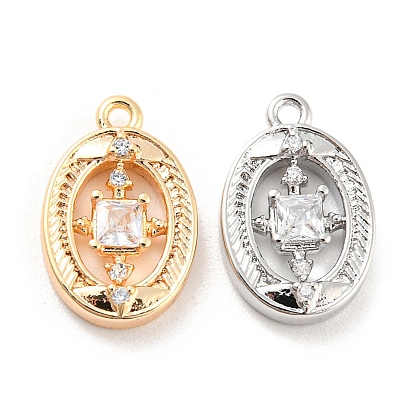 Латунные микро проложить кубического циркония прелести, без кадмия, без никеля и без свинца, со стеклом, овальные