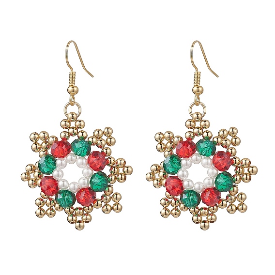 Серьги-подвески в форме снежинки из латунных стеклянных бусин