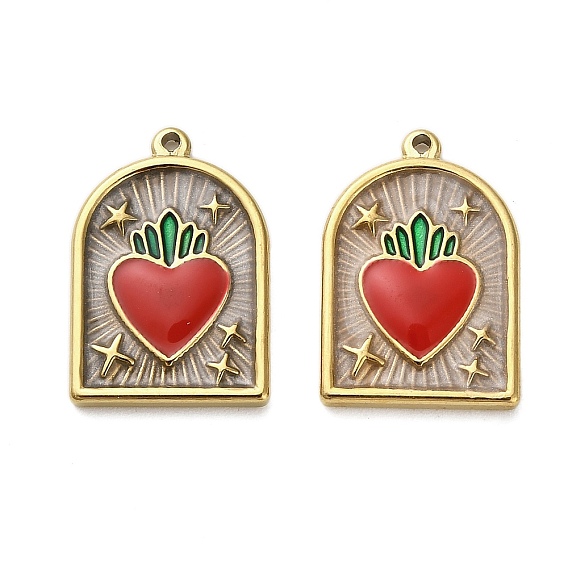 304 подвески из нержавеющей стали, арка со священным сердцем, с эмалью, реальный 18 k позолоченный, ионное покрытие (ip)