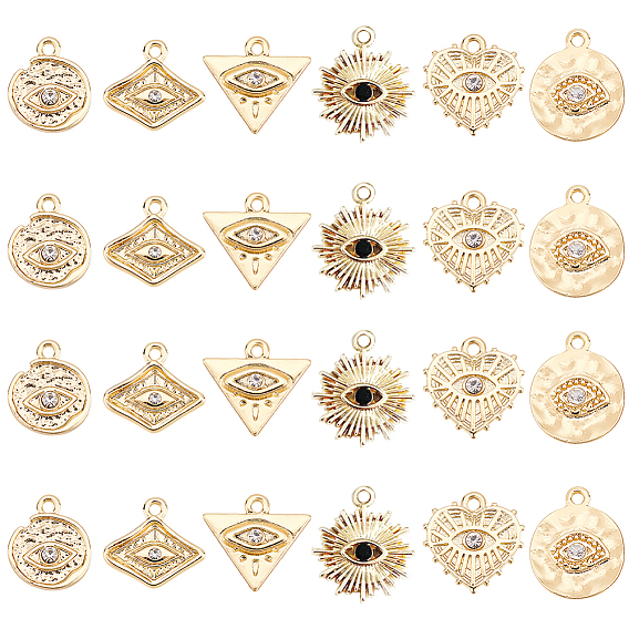 24 шт 6 подвески из сплава, с кристально горный хрусталь, без кадмия, без никеля и без свинца, смешанные формы с глазком