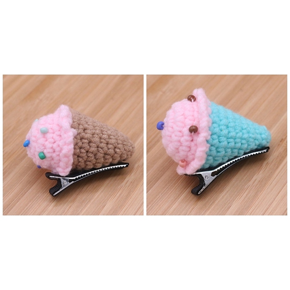 Ice Cream Crochet Yarn Alligator Hair Clips, Knitting Alloy Hair Clips for Kids Girls