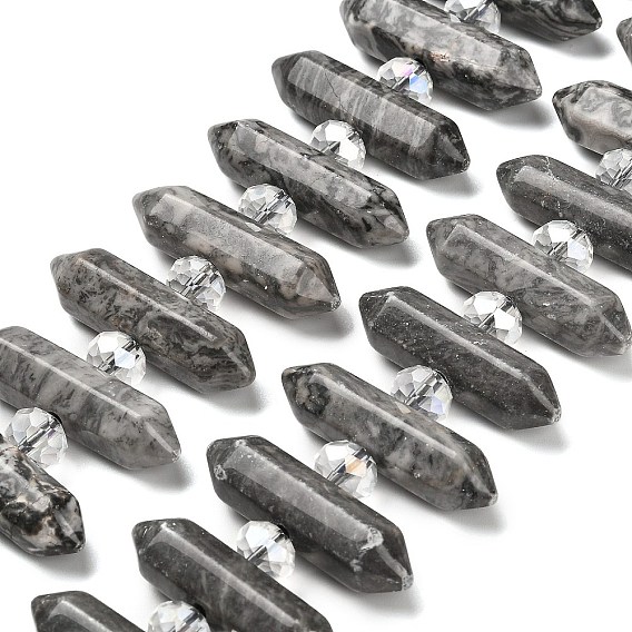 Нити бусин из натурального камня с двойным окончанием, со стеклянными бусинами, граненый пуля