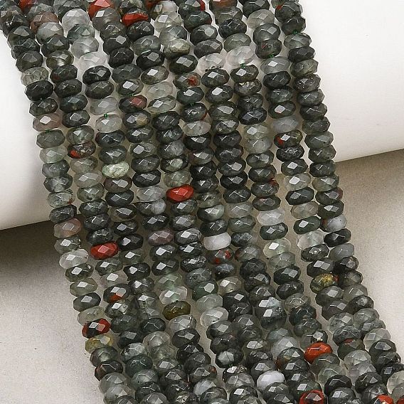 Natural African Bloodstone Beads Strands, Faceted Rondelle