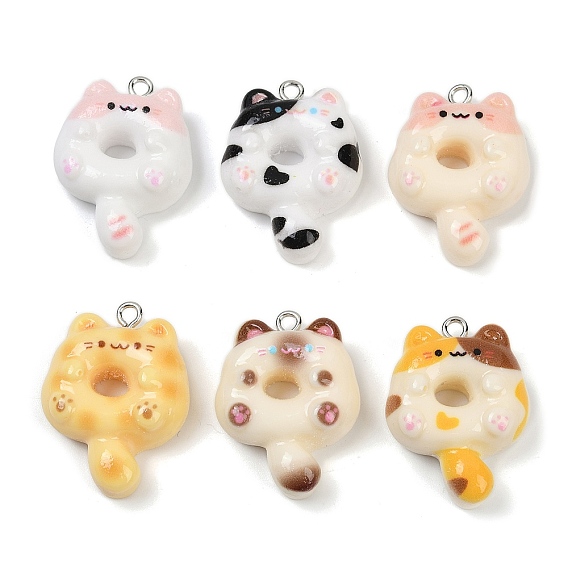 Подвески из смолы в форме кошачьего пончика, с железной петлей с платиновым покрытием