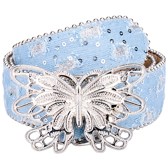 Ремни-цепочки из искусственной кожи, с застежками-бабочками из цинкового сплава и железными цепочками, платина