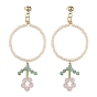 Flower Glass Seed Beads Dangle Earrings, 304 Stainless Steel Stud Earring for Women