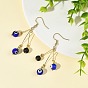 Handmade Lampwork Evil Eye and Natural Lava Rock Beads Dangle Earrings, 304 Stainless Steel Dangle Earrings