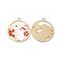Подвески из эмали и сплава, без кадмия, без никеля и без свинца, плоский круглый шарм с кроликом и сакурой, золотые