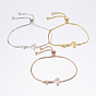 Adjustable Brass Bolo Bracelets, Slider Bracelets, with Cubic Zirconia and Box Chains, Key
