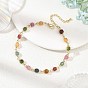 Natural Multicolor Tourmaline Faceted Cube Beaded Chain Anklets, Brass Jewelry for Women, Golden