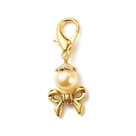 Decoraciones colgantes de perlas de imitación acrílicas, encantos de broche de langosta bowknot, dijes con clip, para llavero, bolso, adorno de mochila, marcador de punto