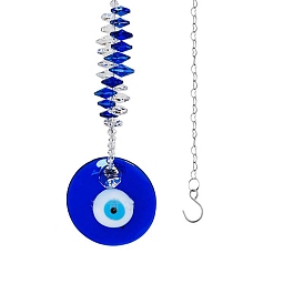 Glass Evil Eye Pendant Decorations, Hanging Suncatchers, with Alloy Findings, for Garden Decorations
