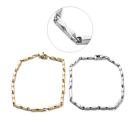 Unisex 304 Stainless Steel Bar Link Chain Bracelets, with Lobster Claw Clasps