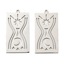 201 Stainless Steel Pendants, Laser Cut, Rectangle with Moon & Star Charm