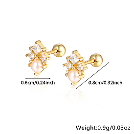 S925 Sterling Silver Rhombus Stud Earrings, with Clear Cubic Zirconia