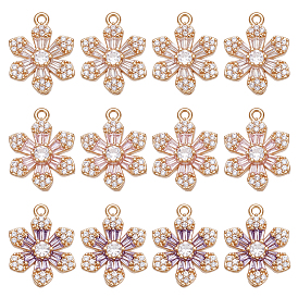 12шт. 3 цвета латунь с подвесками из кубического циркония, цветок, золотые