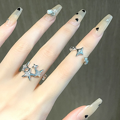 Браслет-манжета из латуни с кристаллами и стразами для женщин., звезда