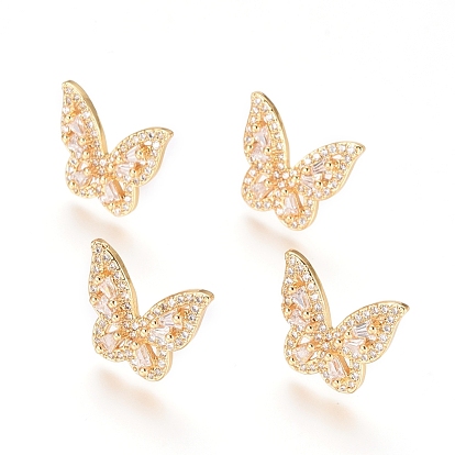 Brass Micro Pave Clear Cubic Zirconia Stud Earrings, Long-Lasting Plated, Butterfly