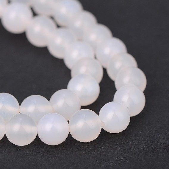 Natural White Agate Round Beads Strands