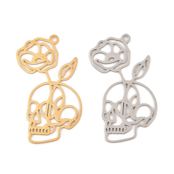 201 подвески из нержавеющей стали, лазерная резка, роза с подвеской в виде черепа