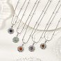 Natural Mixed Stone 304 Stainless Steel Sun Pendant Satellite Chain Necklaces